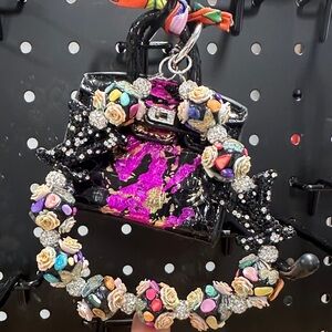 Black & Pink Embellished Mini Bag | Statement Chain | Exact Item Shown